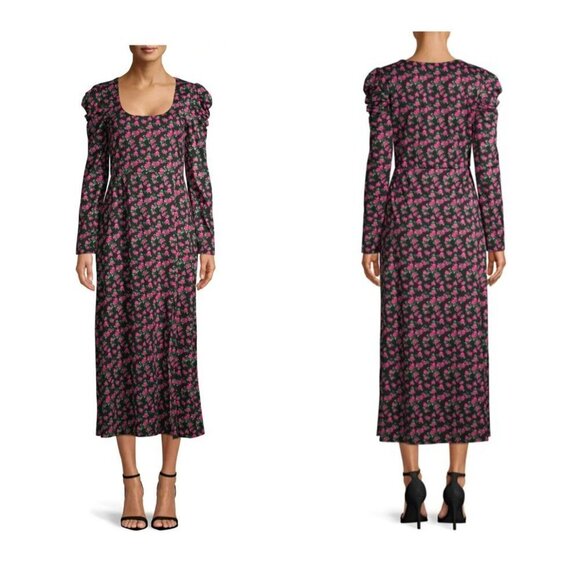 NWT AFRM Revolve Floral Pink Rose y2k Granny Ruched Shoulder Midi Dress S - Picture 1 of 11